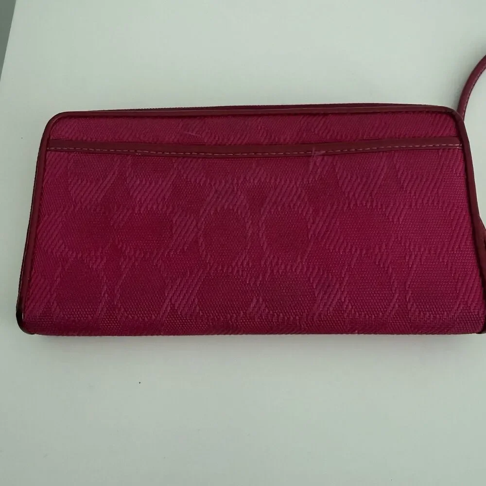 Coach Daisy Signature Large Wallet Jacquard Wristlet Monogram Hot Pink Y2K
